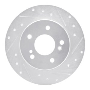 Chrysler CrossFIRE Brake Rotor (1) - Rear Right - R1 Concepts - Drilled & Slotted - Silver - `87-`15